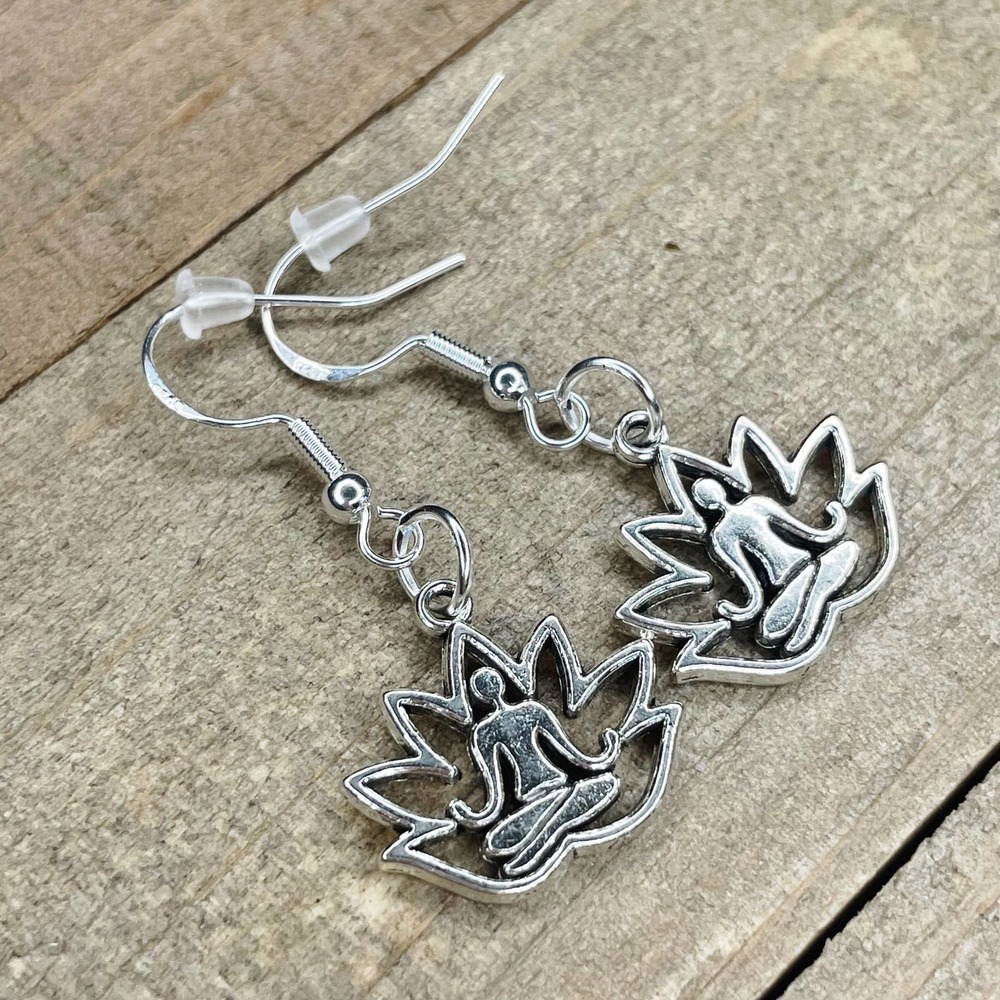Lotus Position Padmasana Meditation Earrings in Silver